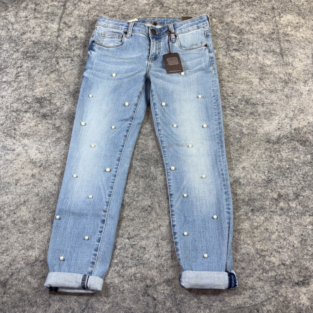 Kut from the Kloth Light Blue Pearl-Embellished Ankle Jeans